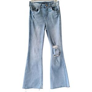 Sincerely Jules Women Junior 3/26 Jeans Blue Distressed Raw Hem Flare Grunge Y2K